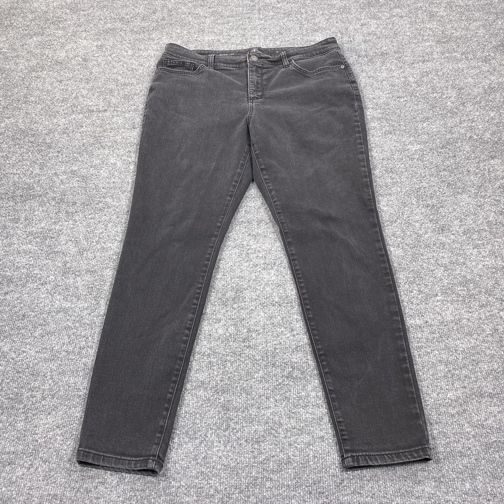 St. John's Bay Jeans Womens 14 Gray Charcoal Wash Skinny Slim Stretch Denim